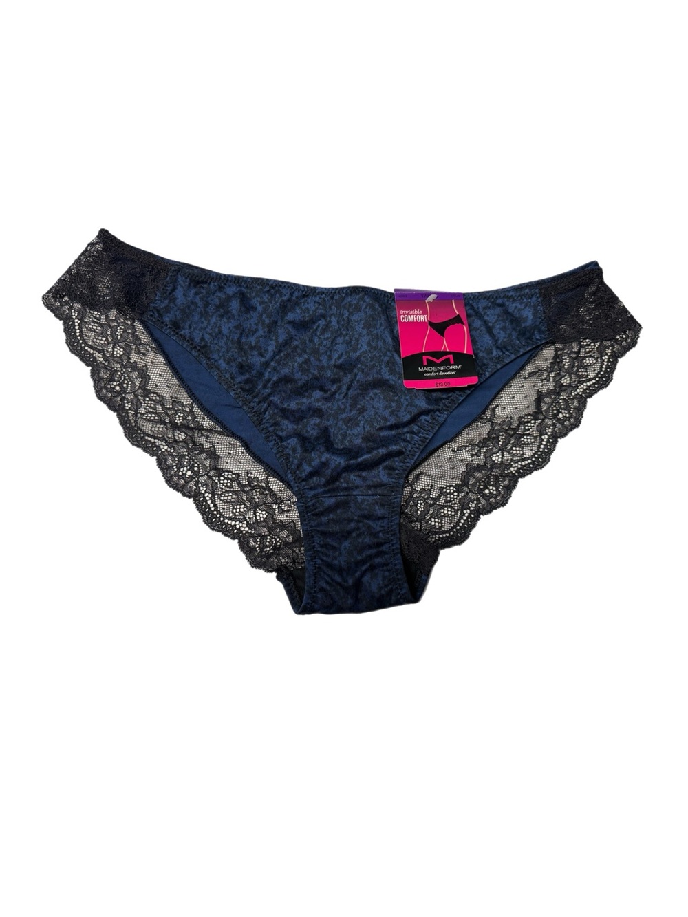Maidenform Comfort Devotion Tanga Panty Size 9 Blue Black Lace NWT 40159